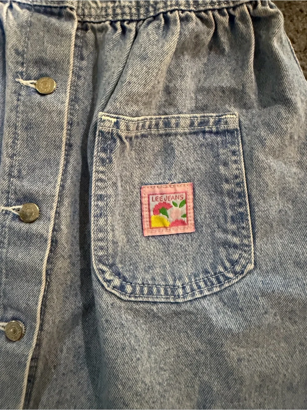 Vintage LEE JEANS Light Wash Button-Front Denim Pinafore Dress 6x